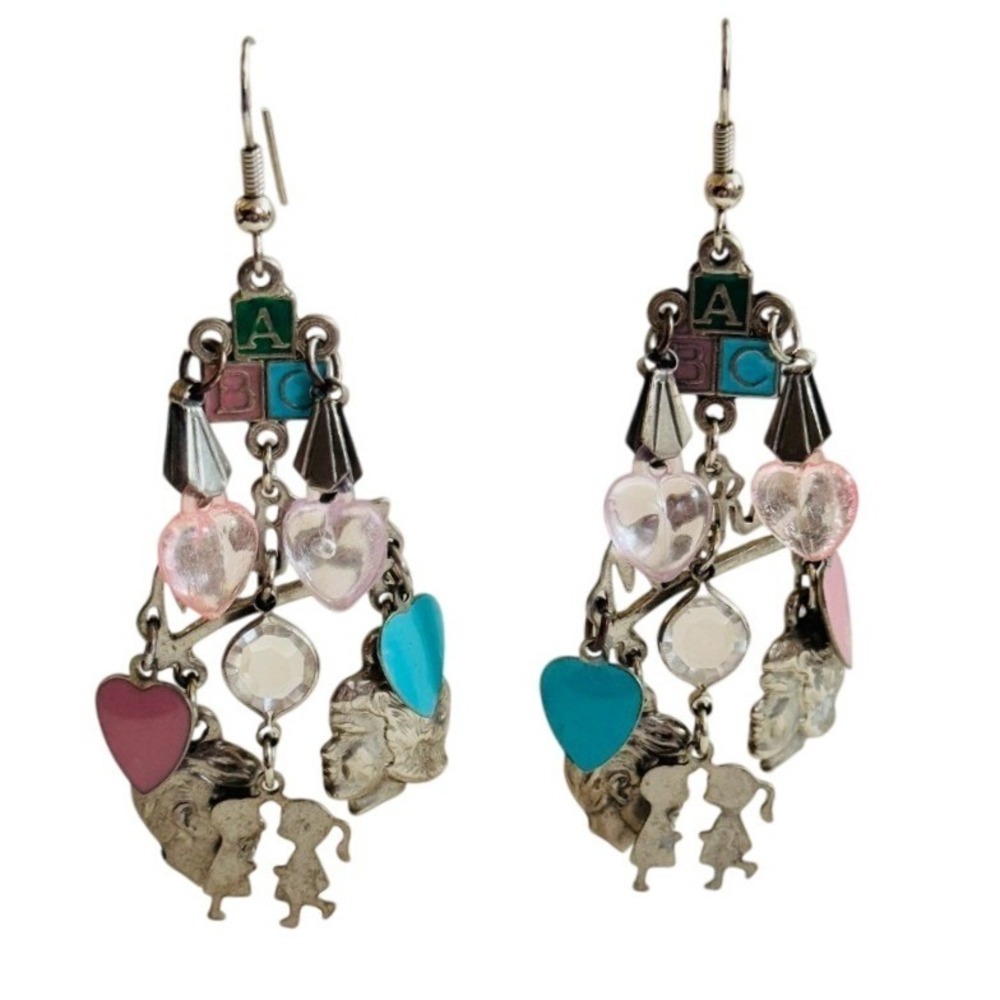 VTG Flashy Chandelier dangle earrings Baby Shower pierced‎ Chunky rare statement